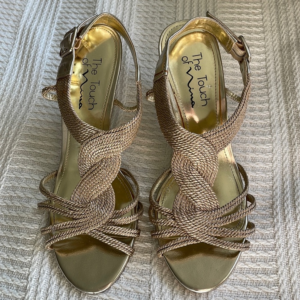 Nina Gold Woven Strap Sandals